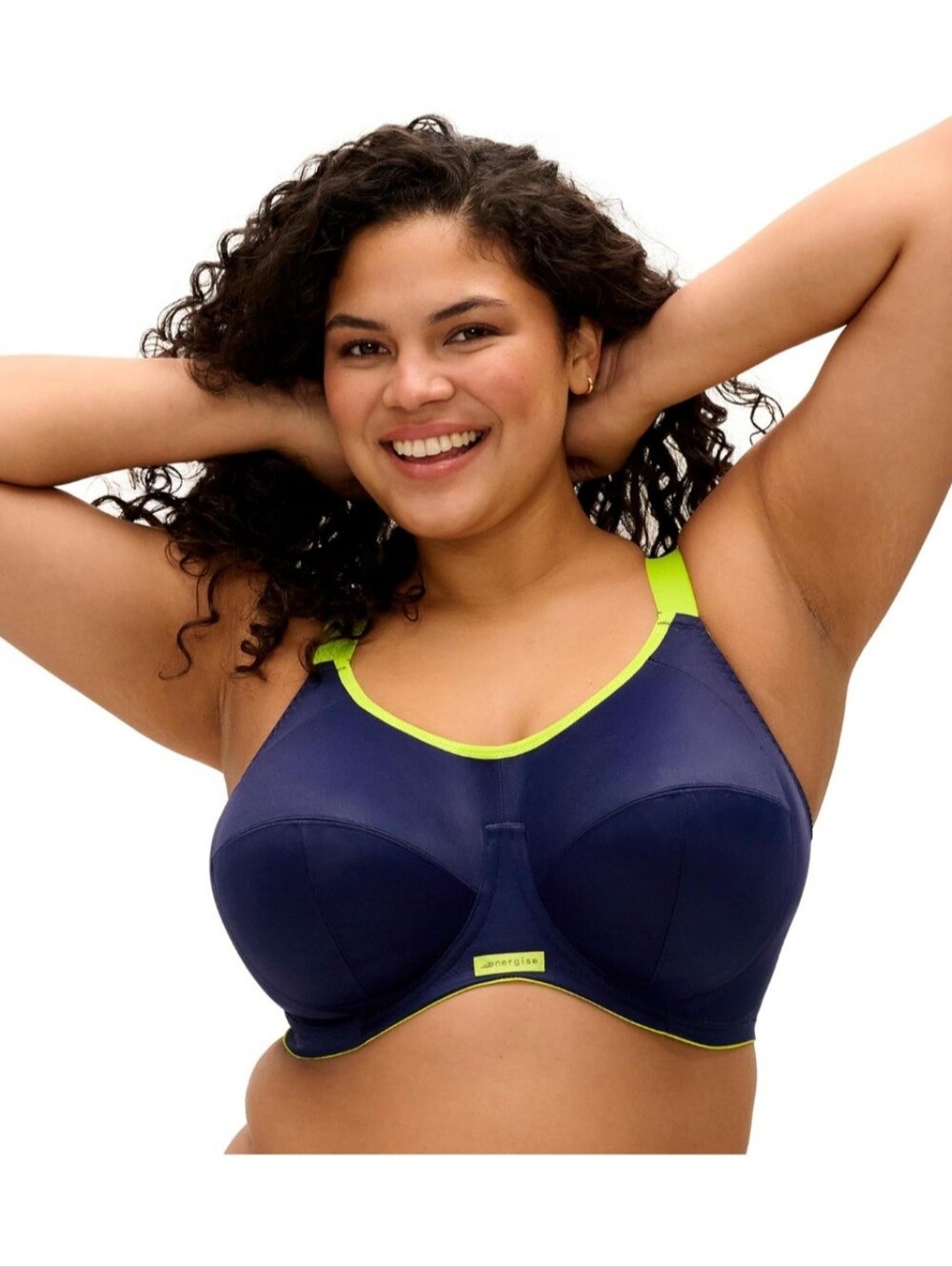 🦋 Elomi Energise Navy Sports Bra with Lime Accent Straps, Size 42J